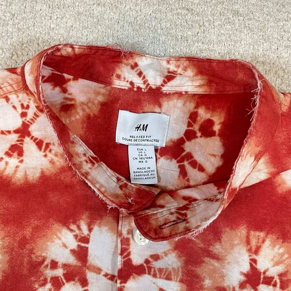 Lot of 2 HM Large Mens Relaxed Fit Short Sleeve Button Down Shirts Blue Red NWOT - Picture 6 of 15